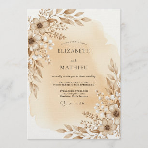 Convites Casamento Floral Etéreo Bege