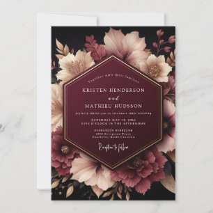Convites Casamento Floral Etéreo Borgonha