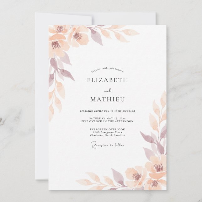 Convites Casamento Floral Etéreo Champagne (Frente)