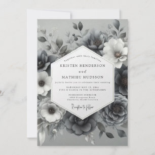 Convites Casamento Floral Etéreo Cinza Ardosia