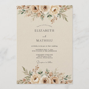 Convites Casamento Floral Etéreo Creme