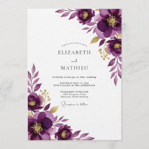 Convites Casamento Floral Etéreo de Ameixa