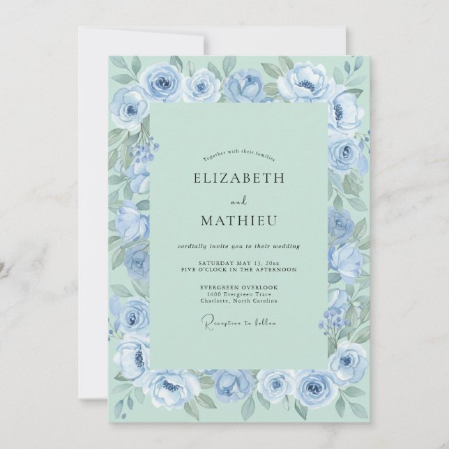 Convites Casamento Floral Etéreo de Hortelã e Centáurea (Frente)