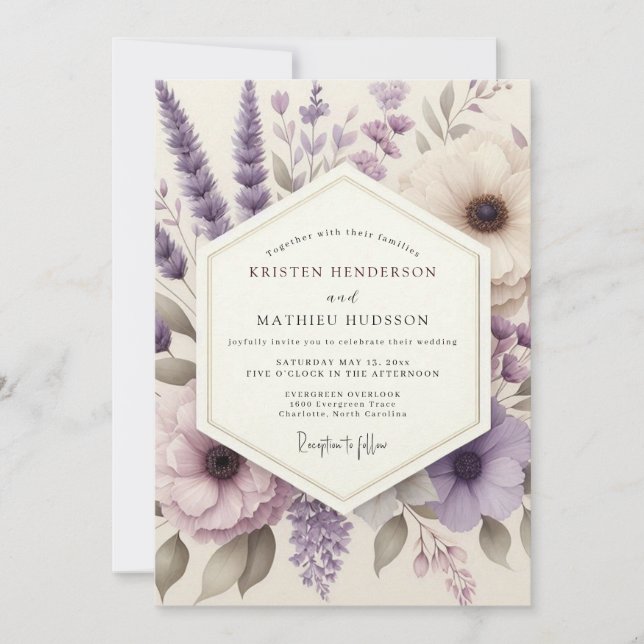 Convites Casamento Floral Etéreo de Lavanda (Frente)
