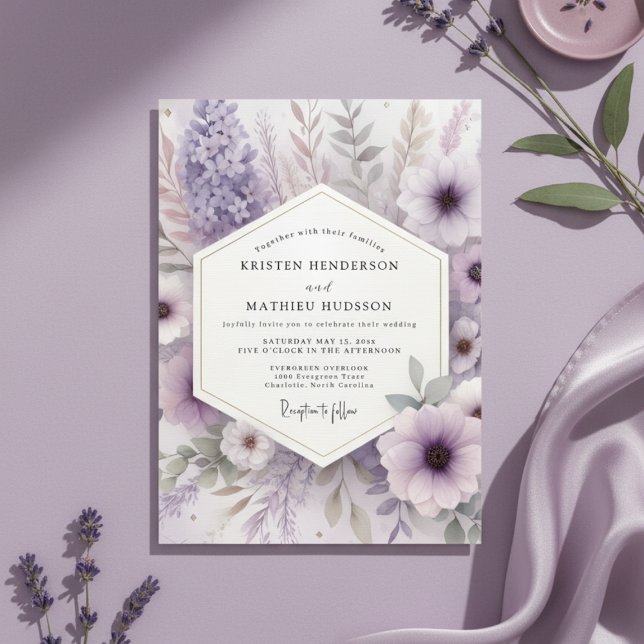 Convites Casamento Floral Etéreo de Lavanda (Criador carregado)