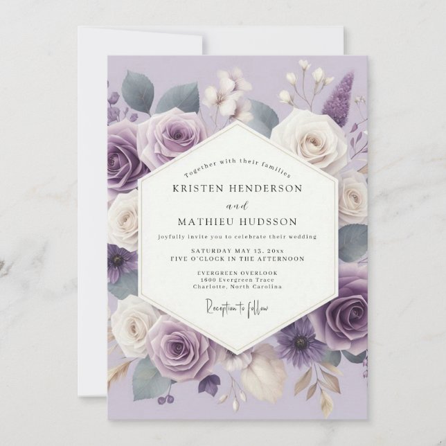 Convites Casamento Floral Etéreo de Lavanda (Frente)