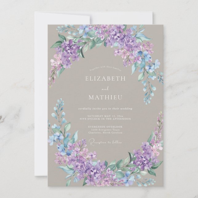 Convites Casamento Floral Etéreo de Lavanda Pálida (Frente)