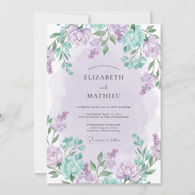 Convites Casamento Floral Etéreo de Lavanda Primavera (Frente)