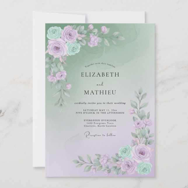 Convites Casamento Floral Etéreo de Lavanda Salvia (Frente)