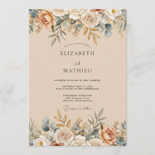 Convites Casamento Floral Etéreo de Pêssego