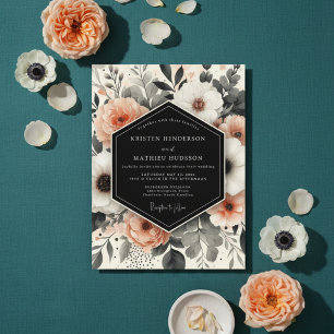 Convites Casamento Floral Etéreo de Pêssego