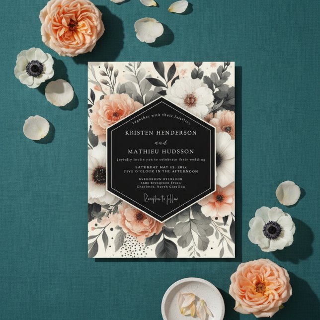 Convites Casamento Floral Etéreo de Pêssego (Criador carregado)