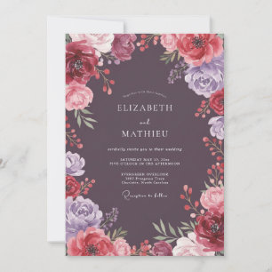 Convites Casamento Floral Etéreo de Tonalidade Ameixa Inten