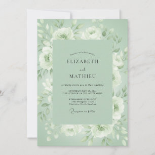 Convites Casamento Floral Etéreo em Verde Sage