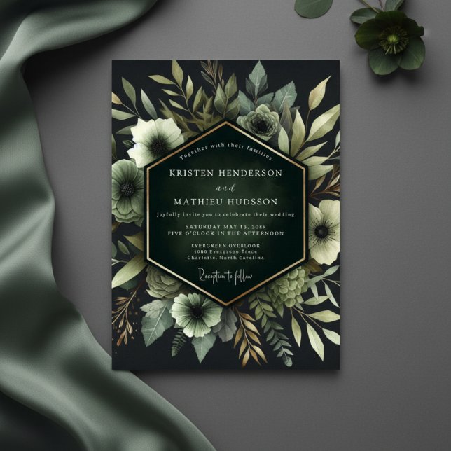 Convites Casamento Floral Etéreo Esmeralda (Criador carregado)