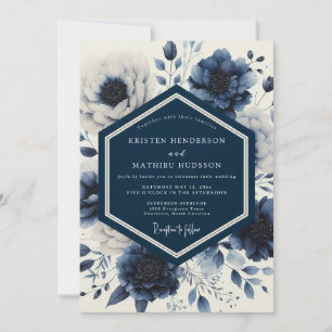 Convites Casamento Floral Etéreo Índigo