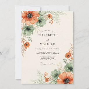 Convites Casamento Floral Etéreo Laranja