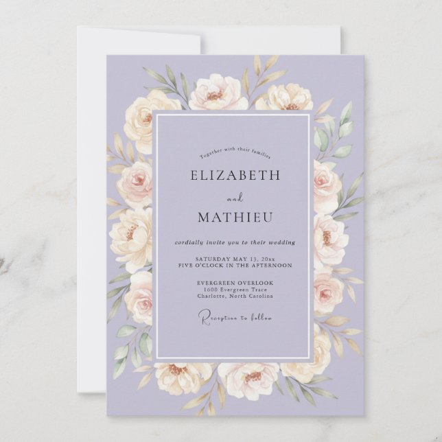 Convites Casamento Floral Etéreo Lilás (Frente)