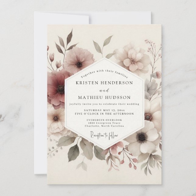 Convites Casamento Floral Etéreo Malva (Frente)
