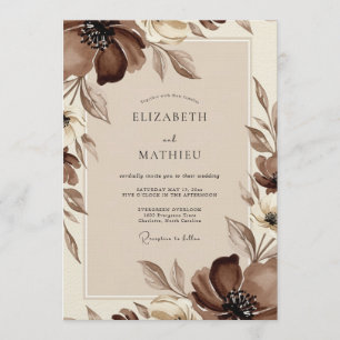 Convites Casamento Floral Etéreo Marrom