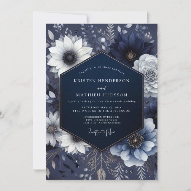 Convites Casamento Floral Etéreo Naval (Frente)