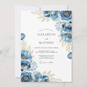 Convites Casamento Floral Etéreo Navy