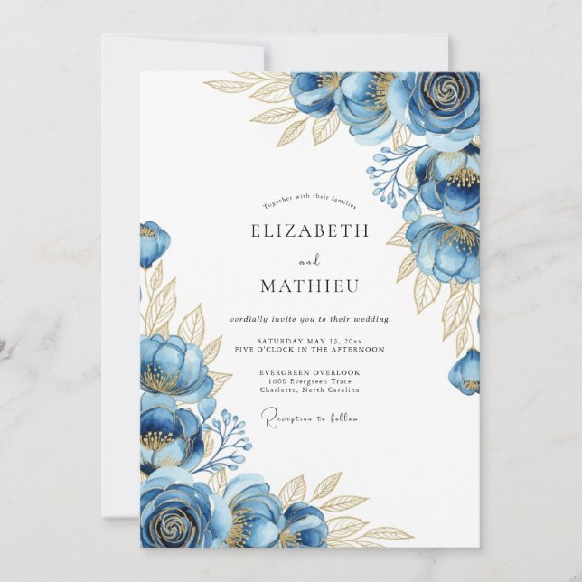Convites Casamento Floral Etéreo Navy (Frente)