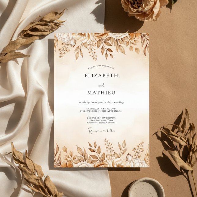 Convites Casamento Floral Etéreo Ocre (Criador carregado)