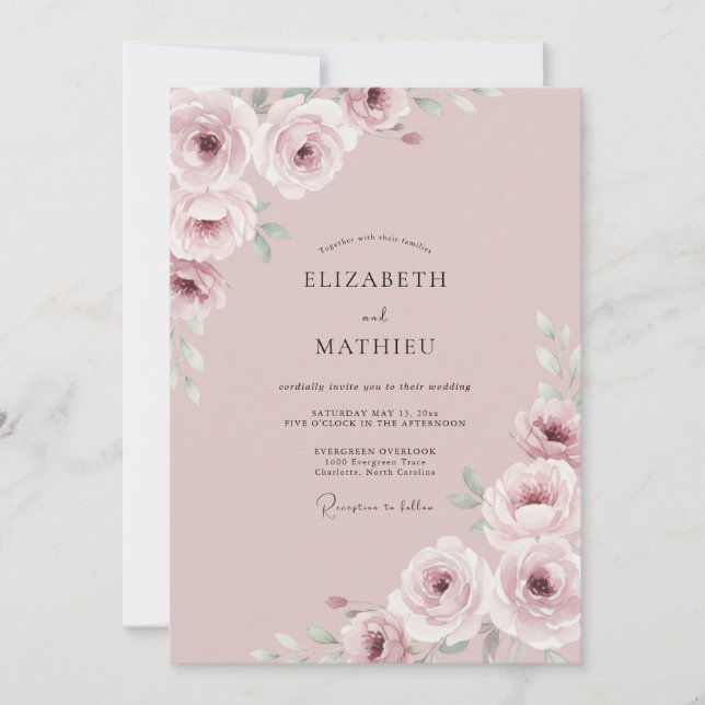 Convites Casamento Floral Etéreo Rosa (Frente)