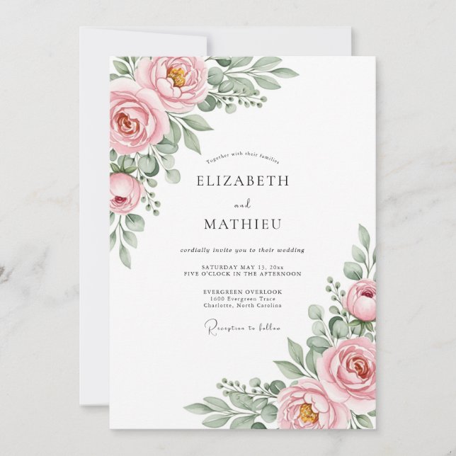 Convites Casamento Floral Etéreo Rosa (Frente)
