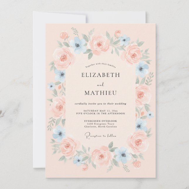 Convites Casamento Floral Etéreo Rosa (Frente)