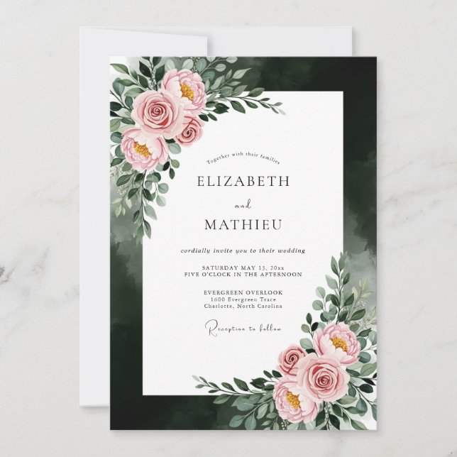 Convites Casamento Floral Etéreo Rosa (Frente)