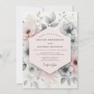 Convites Casamento Floral Etéreo Rosa Corado