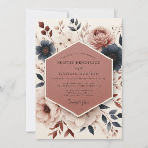 Convites Casamento Floral Etéreo Rosa Empoeirado