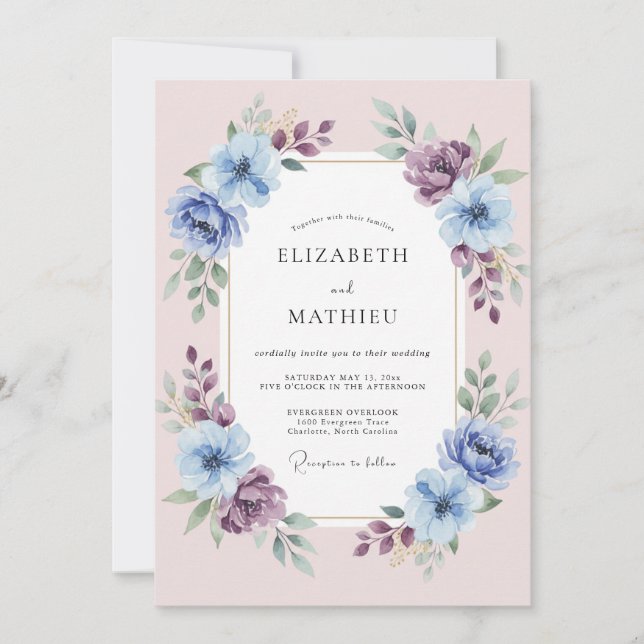 Convites Casamento Floral Etéreo Rosa Lavanda (Frente)