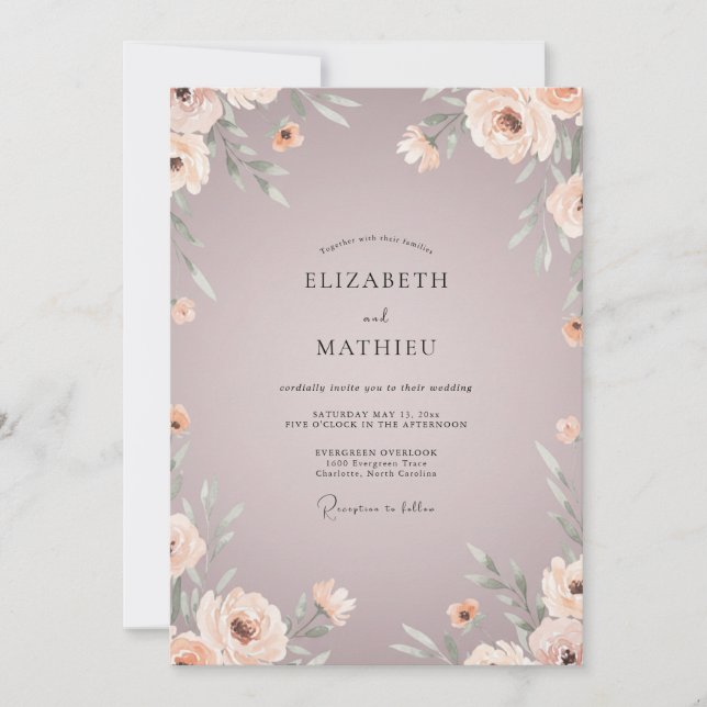 Convites Casamento Floral Etéreo Rosa Suave (Frente)