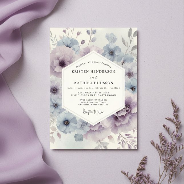 Convites Casamento Floral Etéreo Roxo Empoeirado (Criador carregado)