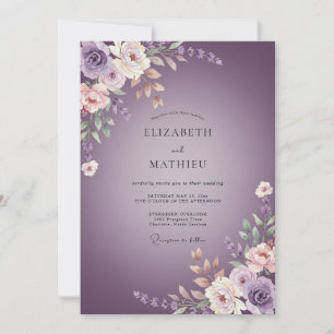 Convites Casamento Floral Etéreo Roxo Empoeirado