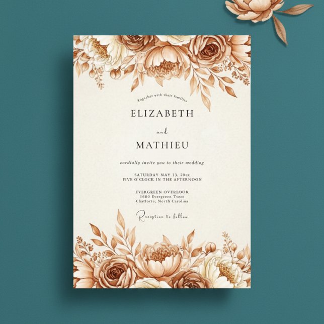 Convites Casamento Floral Etéreo Sépia (Criador carregado)