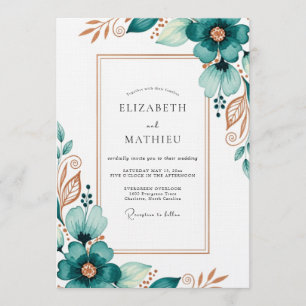 Convites Casamento Floral Etéreo Turquesa