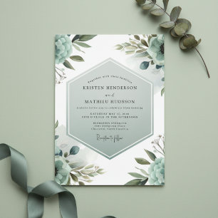 Convites Casamento Floral Etéreo Turquesa