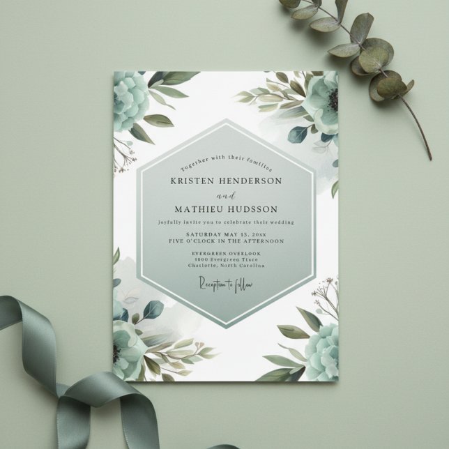 Convites Casamento Floral Etéreo Turquesa (Criador carregado)