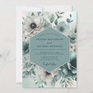 Convites Casamento Floral Etéreo Turquesa