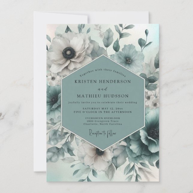 Convites Casamento Floral Etéreo Turquesa (Frente)