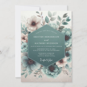 Convites Casamento Floral Etéreo Turquesa