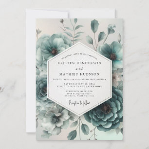 Convites Casamento Floral Etéreo Verde-Azul