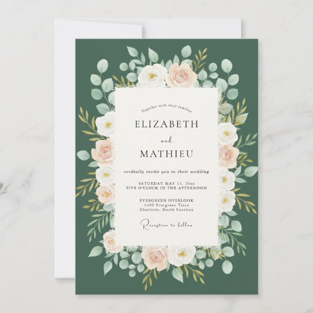 Convites Casamento Floral Etéreo Verde Floresta (Frente)