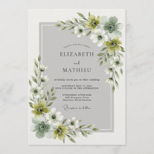 Convites Casamento Floral Etéreo Verde Oliva