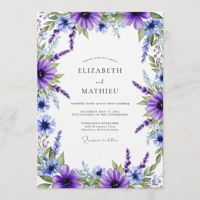 Convites Casamento Floral Etéreo Violeta (Frente)