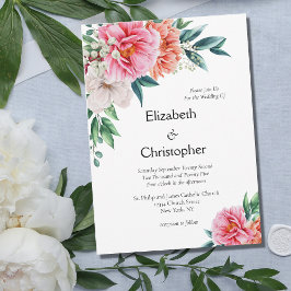 Convites Casamento Floral Eucalyptus Pessonies Pêonias Rosa